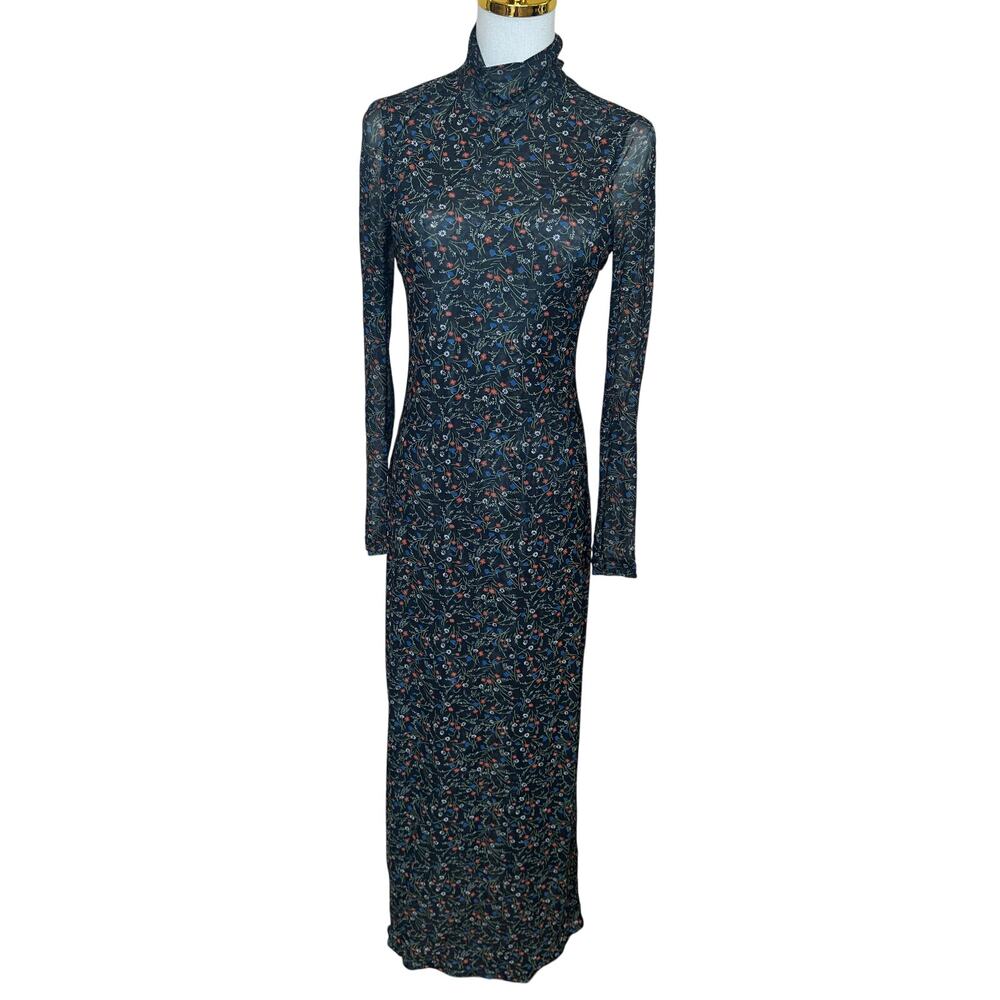Rosetta Getty Mesh Floral Midi Dress SIZE 6 Black Long Sleeve Work Designer $440 - Picture 7 of 11